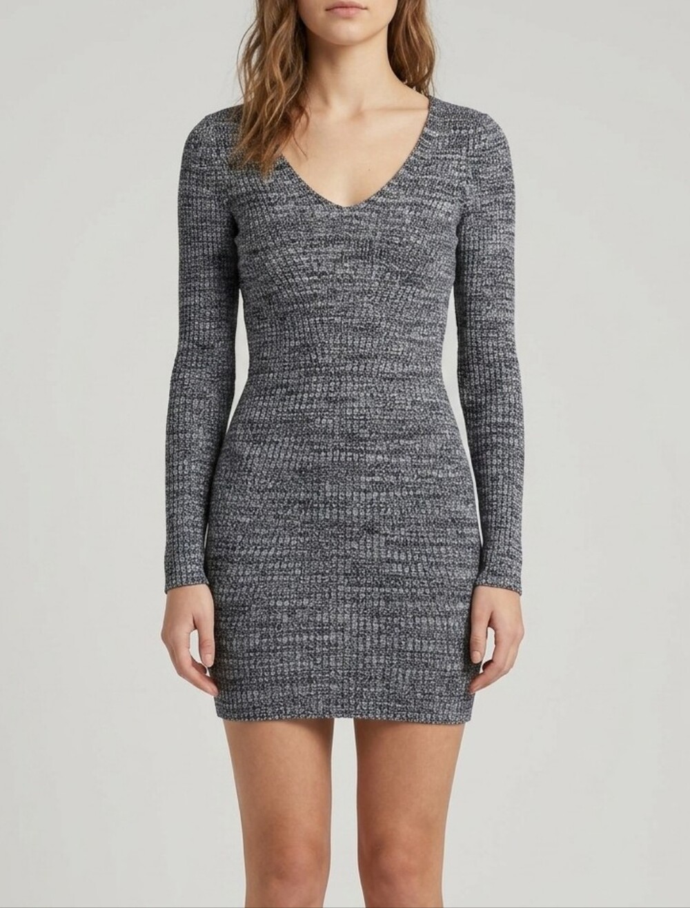 Dynamite Charcoal Marled Long Sleeve Knit Dress